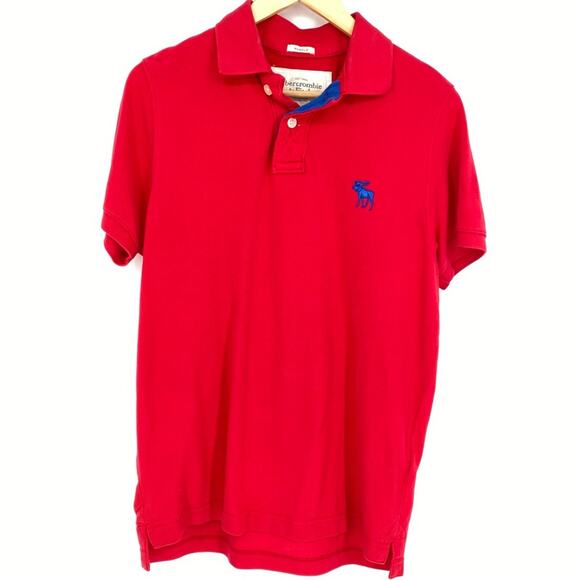 Abercrombie & Fitch Vintage Muscle Polo Shirt Moose Logo Y2K 90s Preppy Red L - Picture 1 of 9